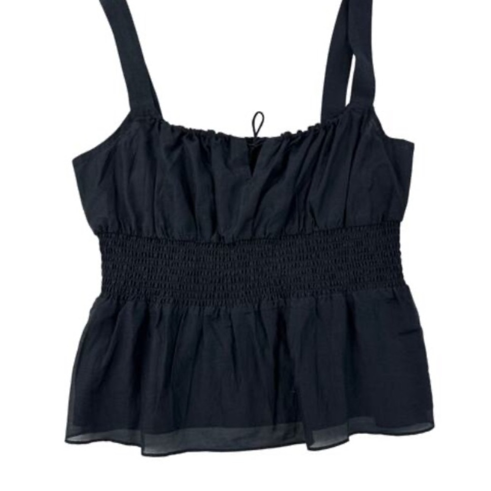 J Crew Smocked-waist tank in silk-cotton voile in Black